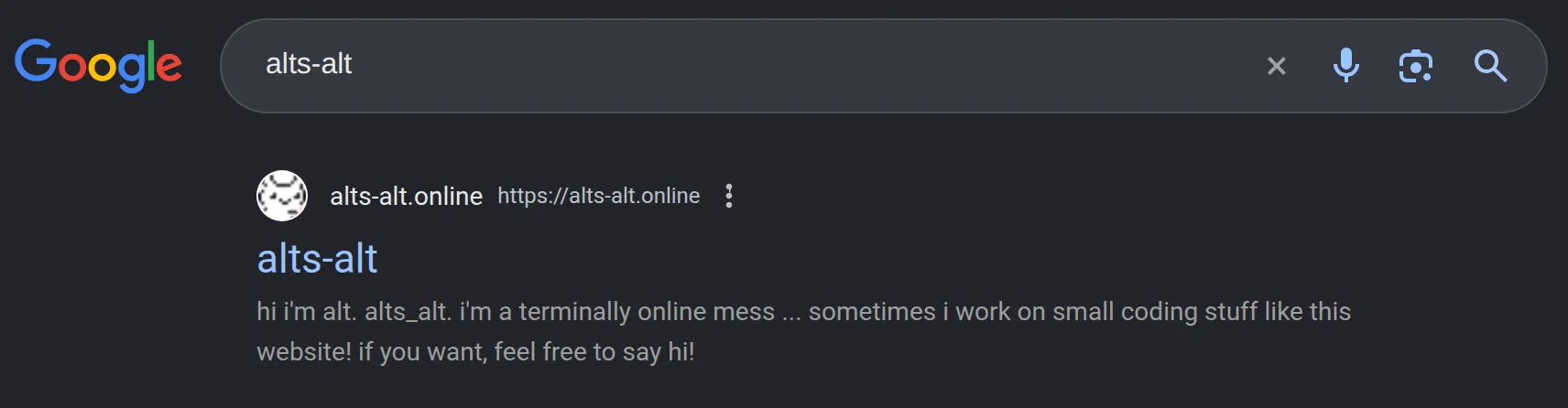 Google search results for "alts alt" showing this site